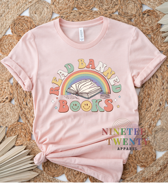 Read Banned Books Adult tee (Peach)