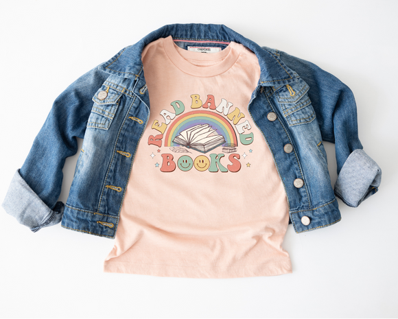 Read Banned Books Kids Tee (Peach)