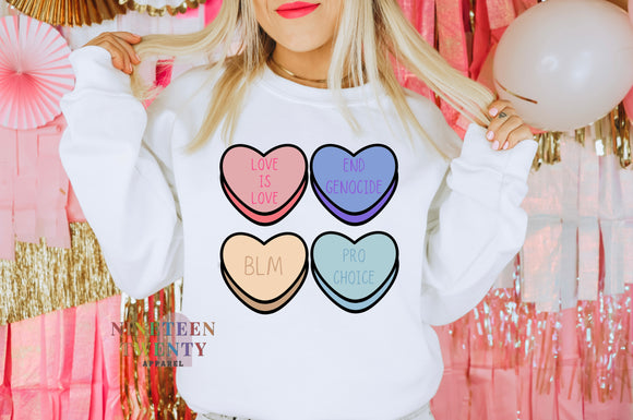 Social Justice Conversation Hearts Adult Tee And Sweatshirt