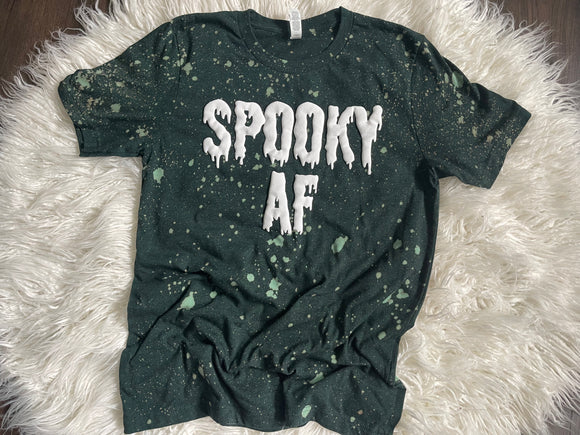 Spooky Af Adult Bleached Tee With Puff Design Ready To Ship