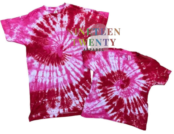 Red And Pink Tie Dye Adult Tee (Comfort Colors)