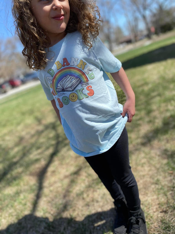 Read Banned Books Kids Tee (Light Blue)
